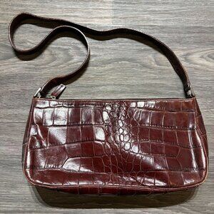 VTG Aigner Crocodile Embossed Leather Shoulder Bag Brown Mini Baguette Purse 90s